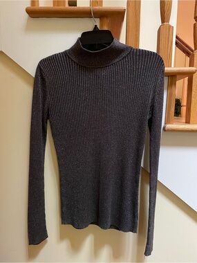 Belldini Charcoal Ribbed Mock Neck Sweater with Subtle Shimmer